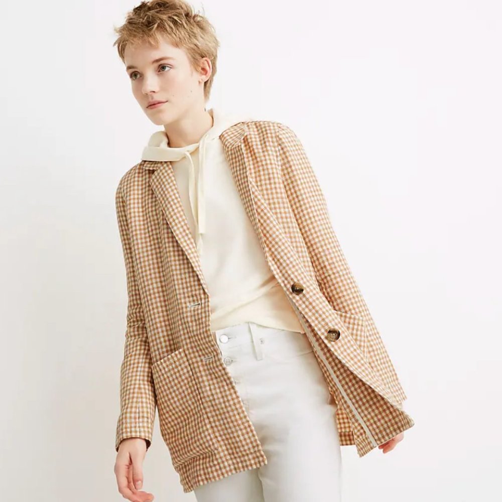 Madewell Linen Dorset Blazer in Gingham Check